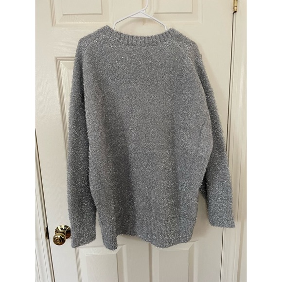 J. Crew Relaxed Crew Neck Sweater Metallic Silver Brushed Yarn Plus Size 2X - Picture 3 of 5
